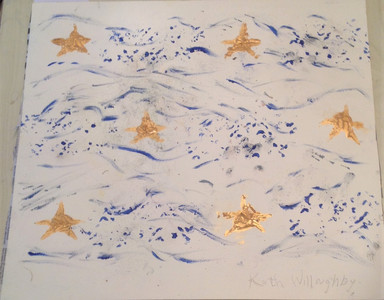 Kath. Starfish in the waves, wallpaper. Pastel & acrylic. 11.20.JPG